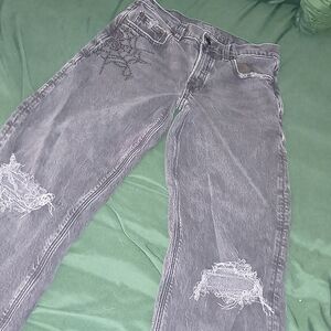 American Eagle Outfitters Washed Black Stovepipe Jeans with Knee Rips